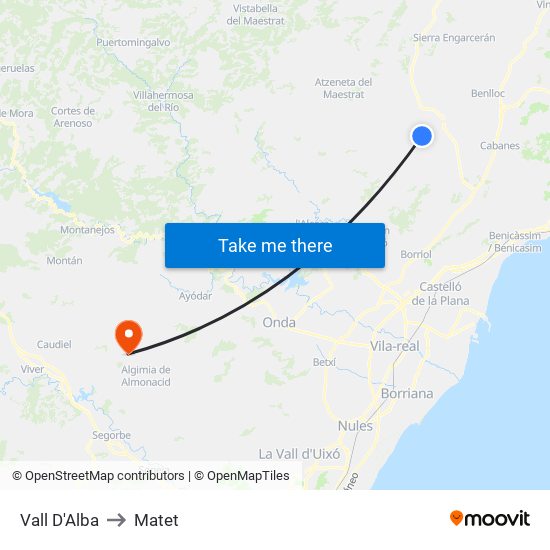 Vall D'Alba to Matet map