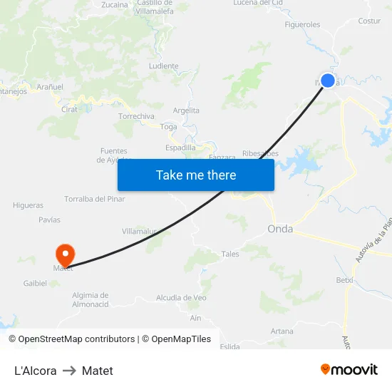 L'Alcora to Matet map