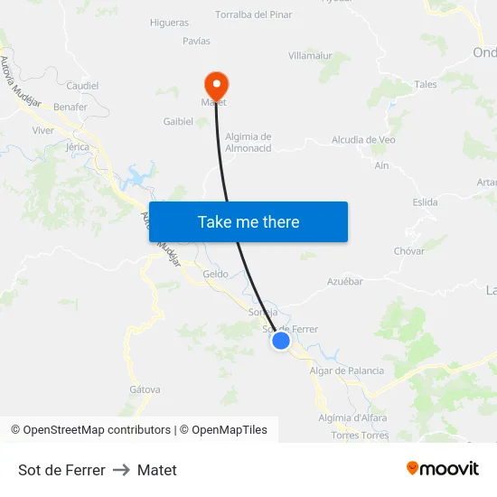 Sot de Ferrer to Matet map