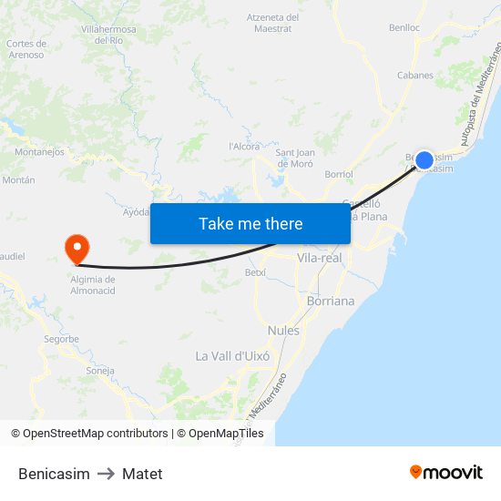 Benicasim to Matet map