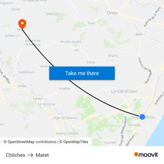 Chilches to Matet map