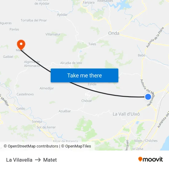 La Vilavella to Matet map
