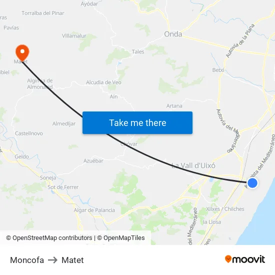 Moncofa to Matet map