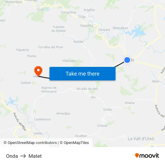 Onda to Matet map