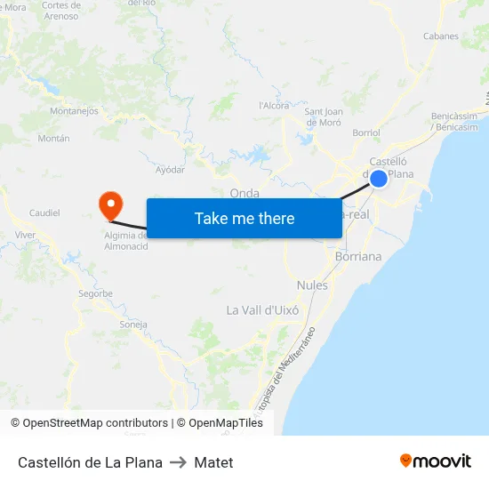 Castellón de La Plana to Matet map