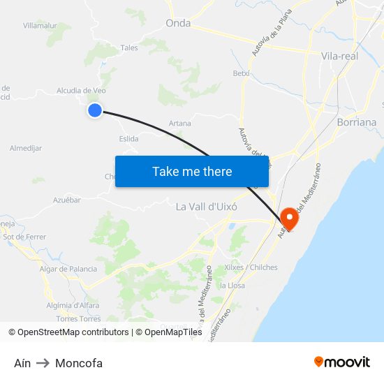 Aín to Moncofa map