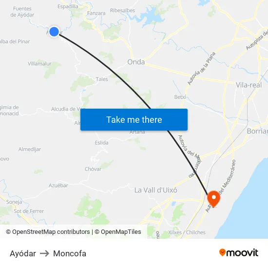 Ayódar to Moncofa map