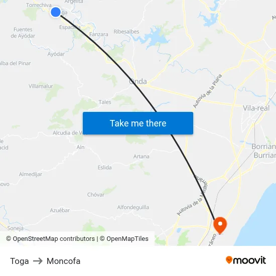 Toga to Moncofa map