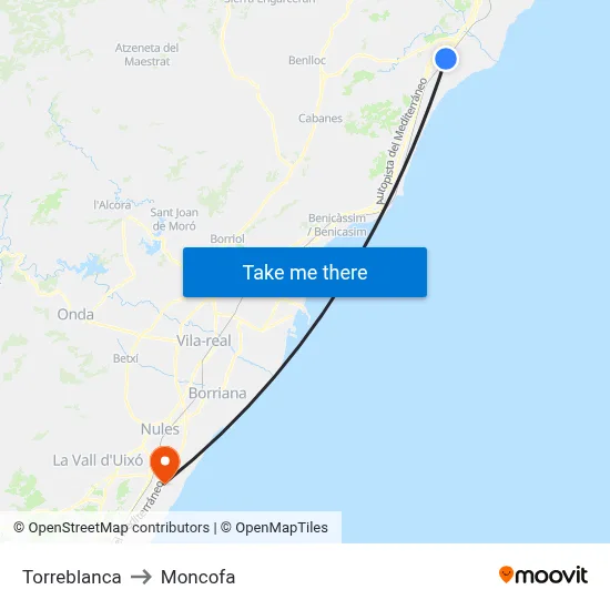 Torreblanca to Moncofa map