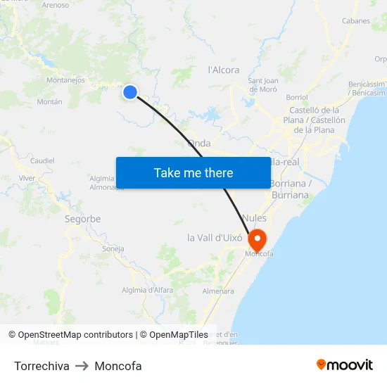Torrechiva to Moncofa map