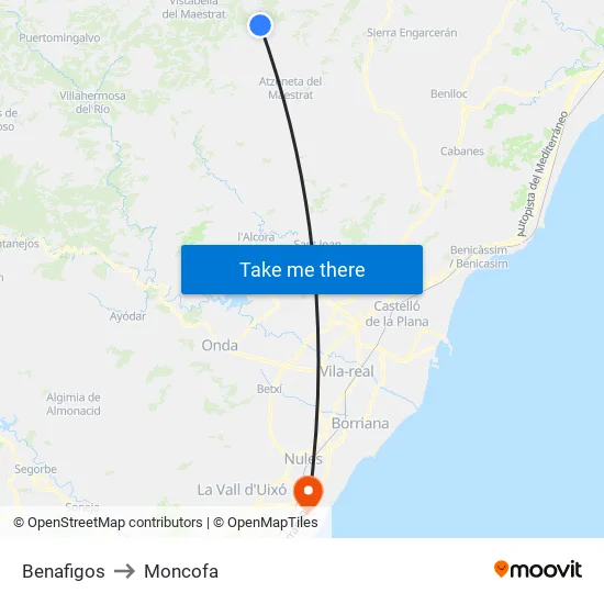 Benafigos to Moncofa map