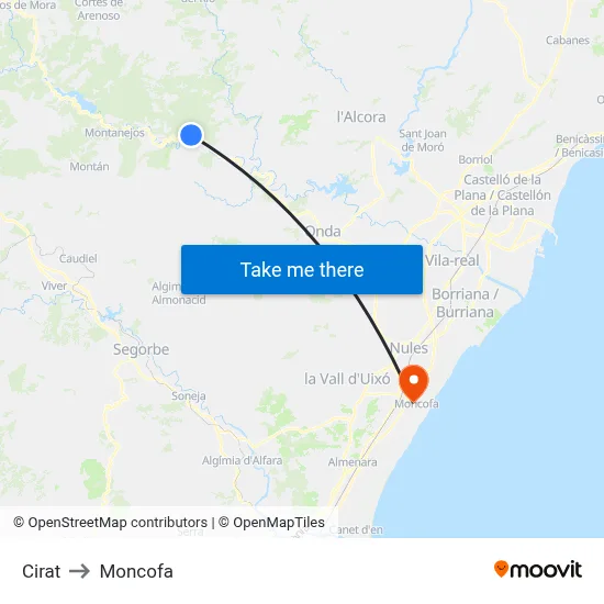 Cirat to Moncofa map