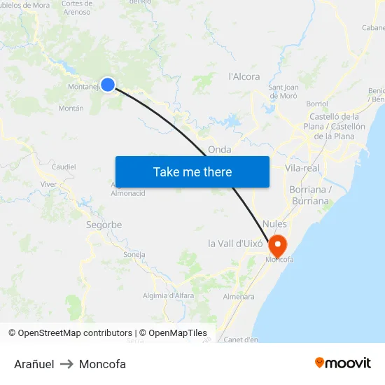 Arañuel to Moncofa map