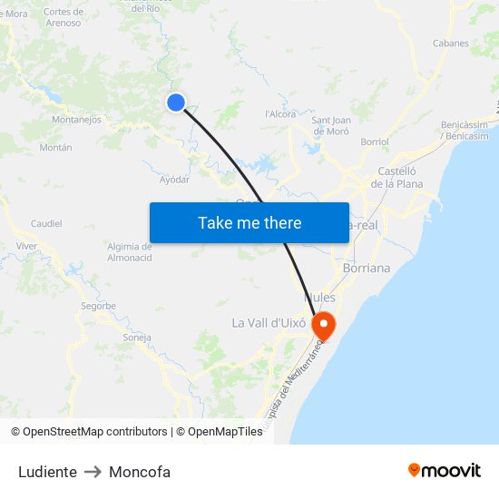 Ludiente to Moncofa map