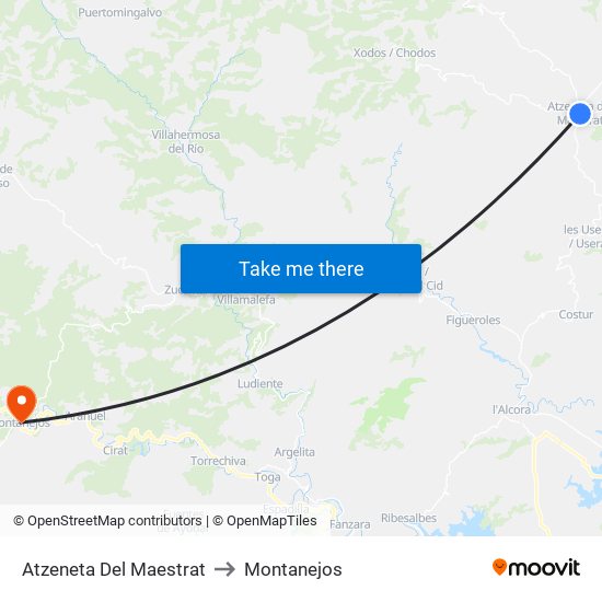 Atzeneta Del Maestrat to Montanejos map