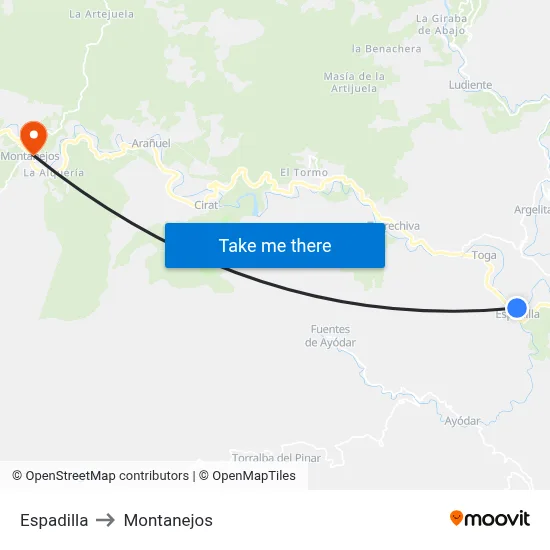 Espadilla to Montanejos map