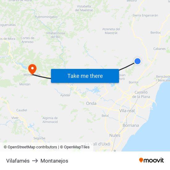 Vilafamés to Montanejos map