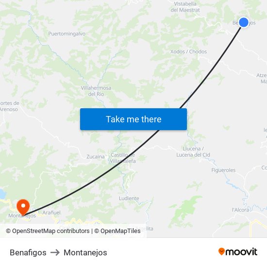 Benafigos to Montanejos map