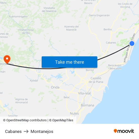 Cabanes to Montanejos map