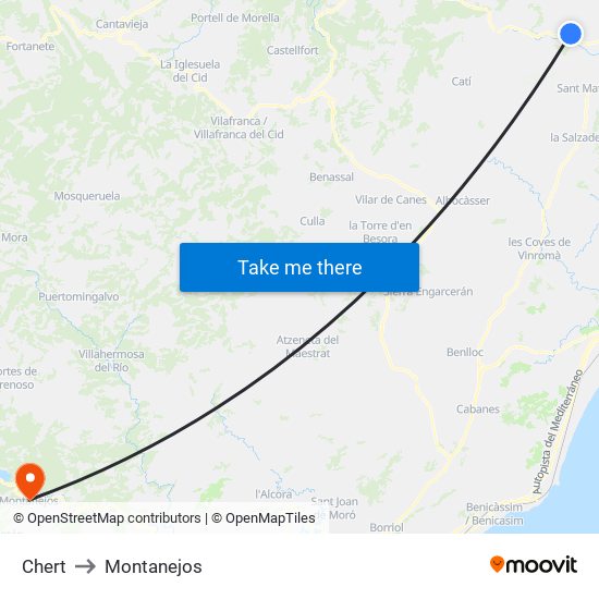 Chert to Montanejos map