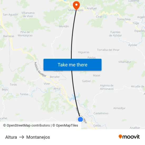 Altura to Montanejos map