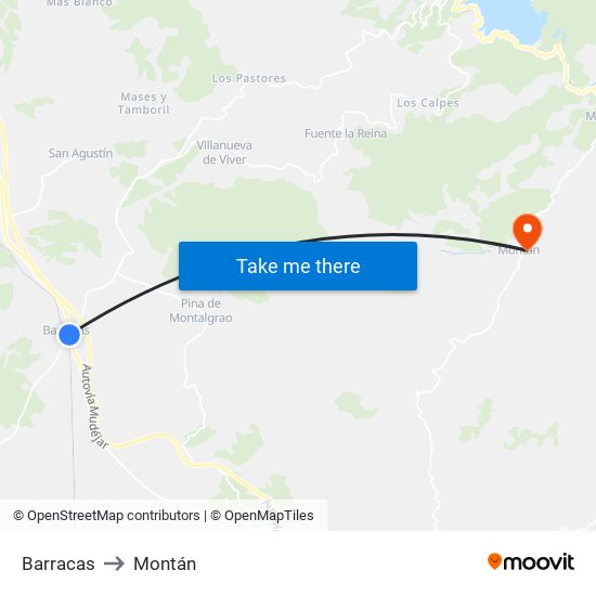 Barracas to Montán map