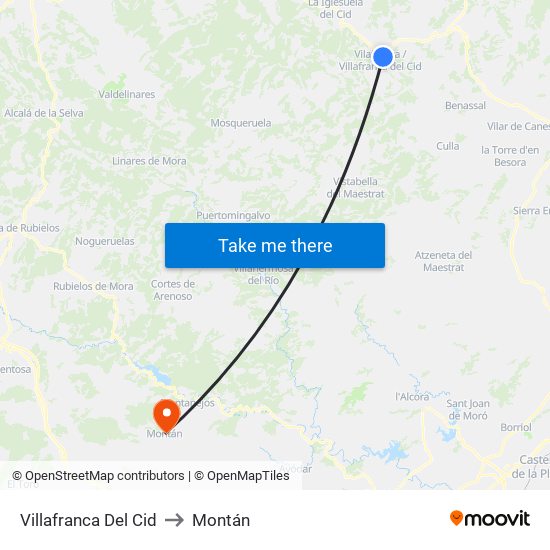 Villafranca Del Cid to Montán map