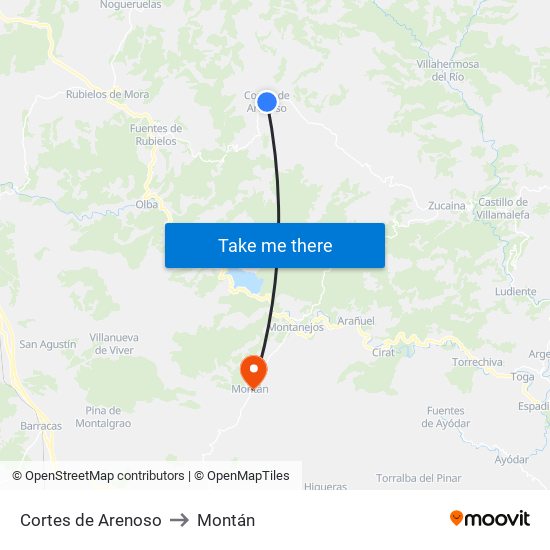 Cortes de Arenoso to Montán map