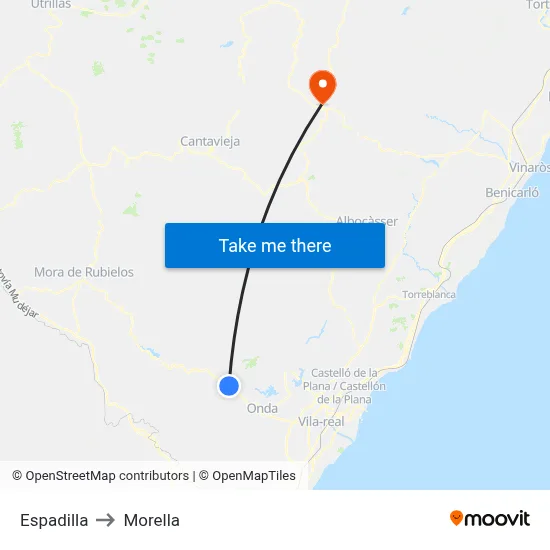 Espadilla to Morella map