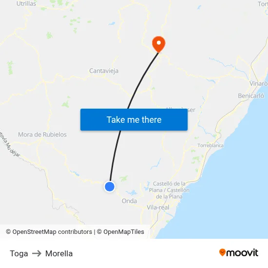 Toga to Morella map