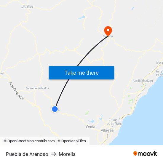 Puebla de Arenoso to Morella map