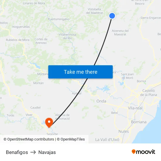 Benafigos to Navajas map