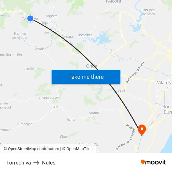Torrechiva to Nules map