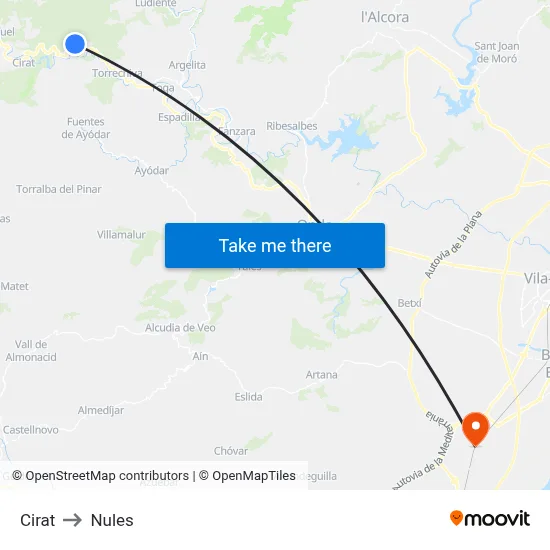 Cirat to Nules map