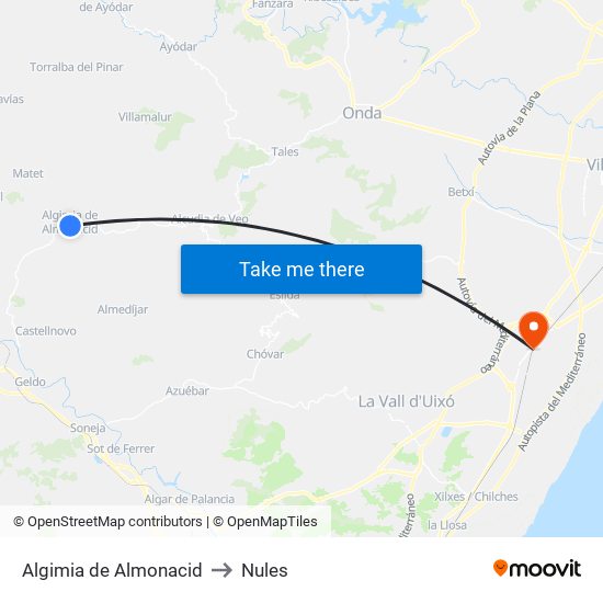 Algimia de Almonacid to Nules map