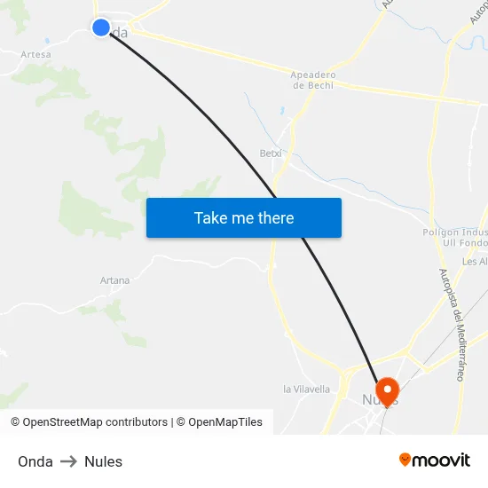 Onda to Nules map