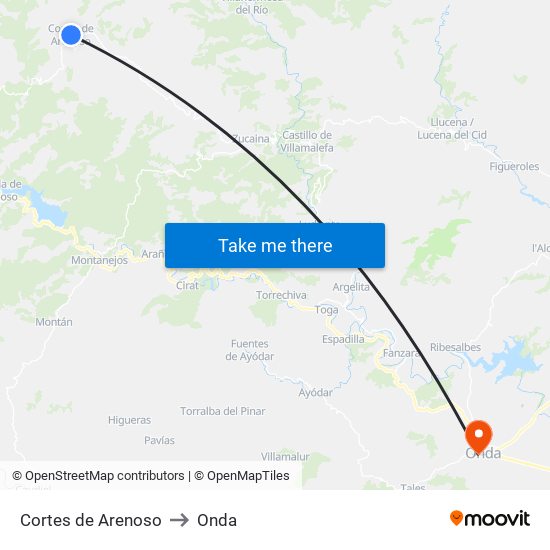 Cortes de Arenoso to Onda map