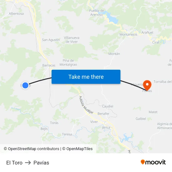 El Toro to Pavías map