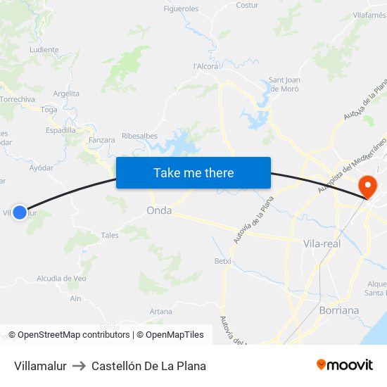 Villamalur to Castellón De La Plana map