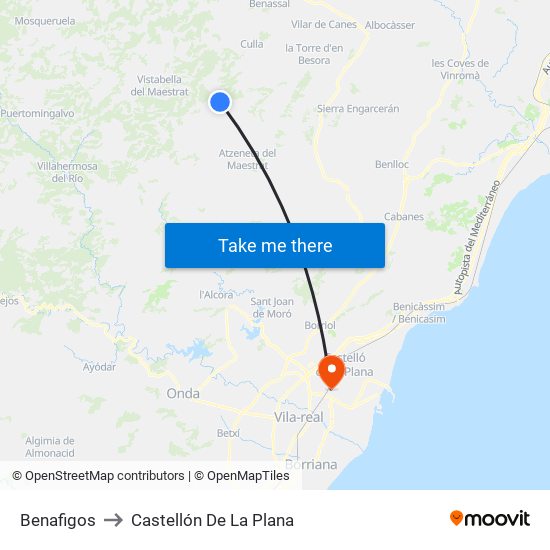 Benafigos to Castellón De La Plana map