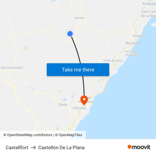 Castellfort to Castellón De La Plana map