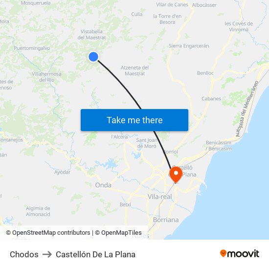 Chodos to Castellón De La Plana map