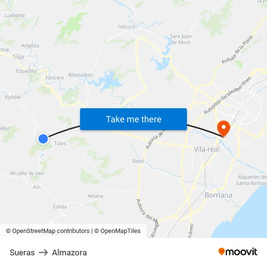 Sueras to Almazora map