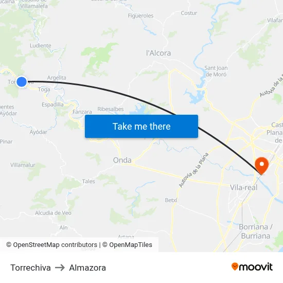 Torrechiva to Almazora map