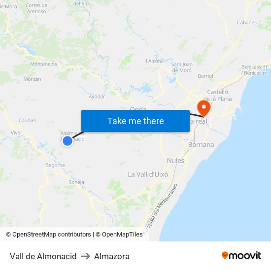 Vall de Almonacid to Almazora map