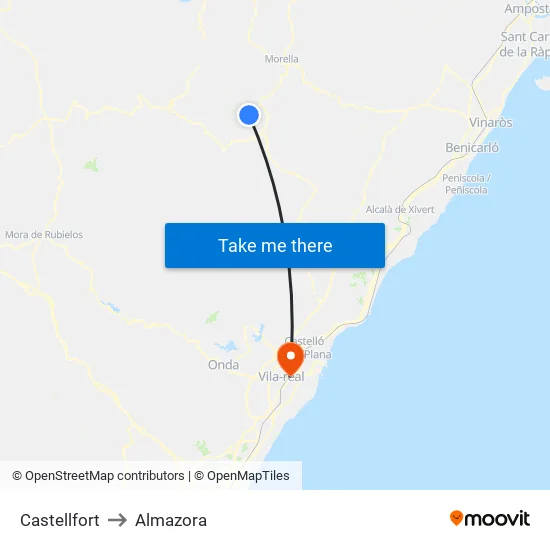 Castellfort to Almazora map