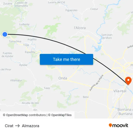 Cirat to Almazora map