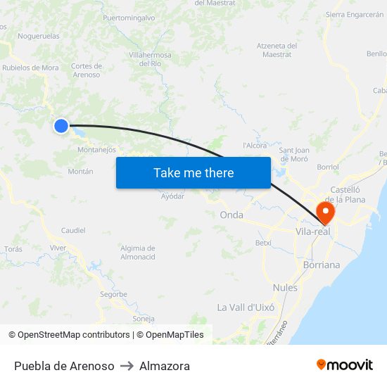 Puebla de Arenoso to Almazora map