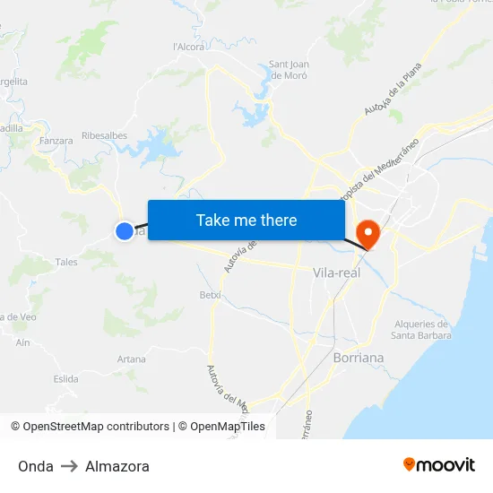 Onda to Almazora map