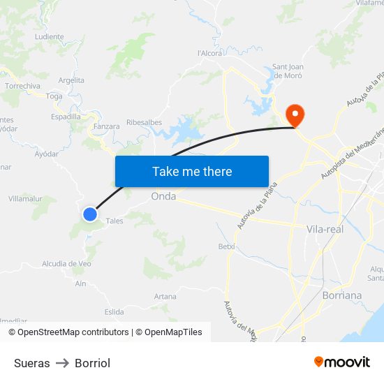Sueras to Borriol map